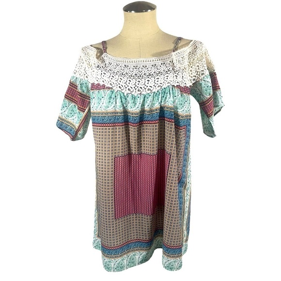 Soieblu Boho Lace Cold Shoulder Tunic Adjustable Straps Size Medium - Picture 1 of 5